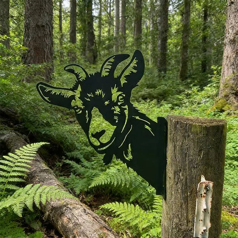Peeking Bighorn sheep Metal Garden Stake - Wrought Iron Yard Art, Outdoor Fence Ornament