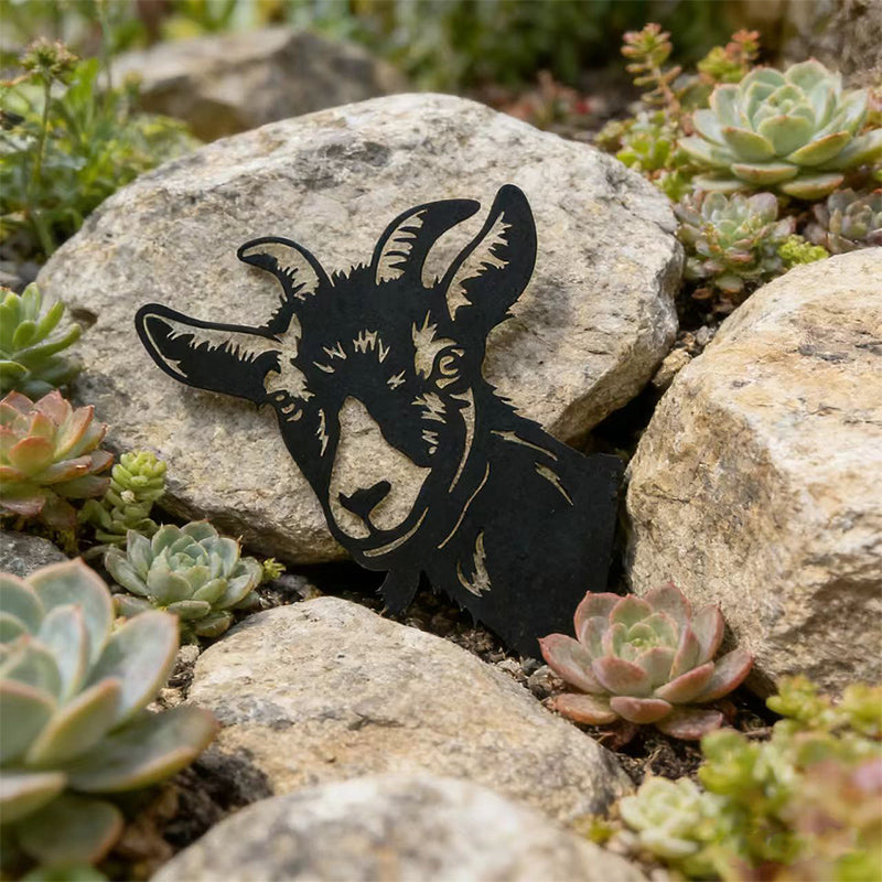Peeking Bighorn sheep Metal Garden Stake - Wrought Iron Yard Art, Outdoor Fence Ornament