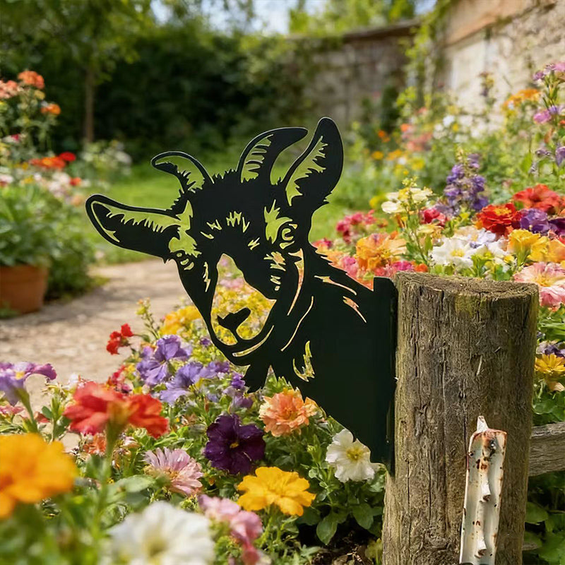 Peeking Bighorn sheep Metal Garden Stake - Wrought Iron Yard Art, Outdoor Fence Ornament