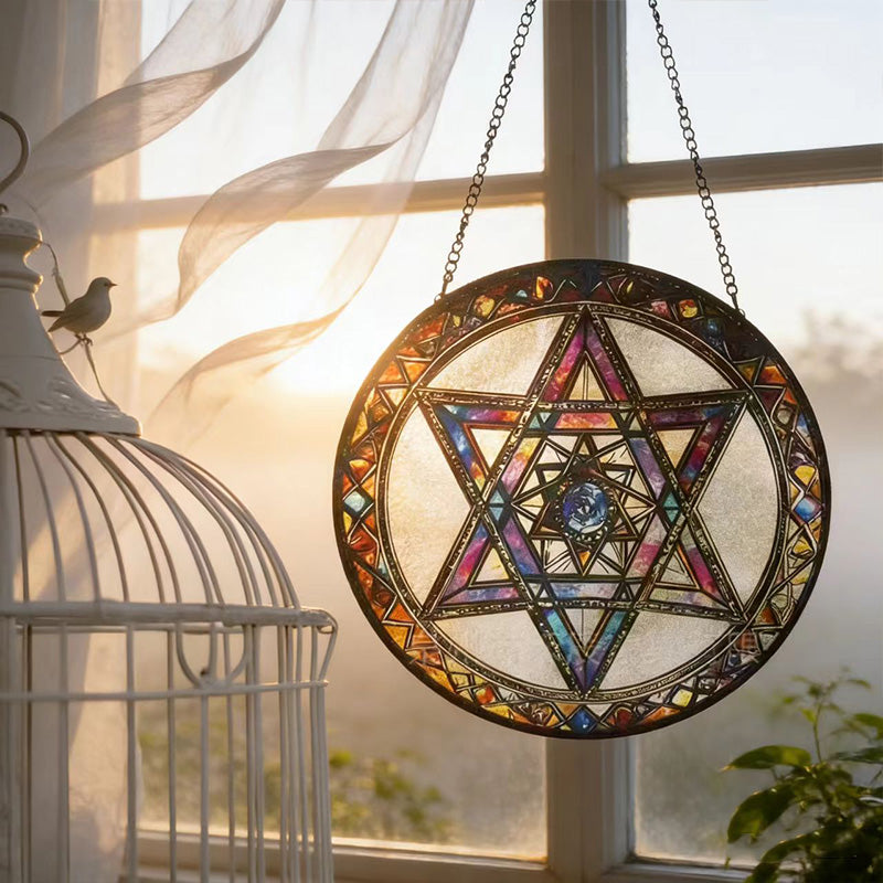 Star of David Suncatcher - Colorful Stained Glass Hanging for Home & Garden