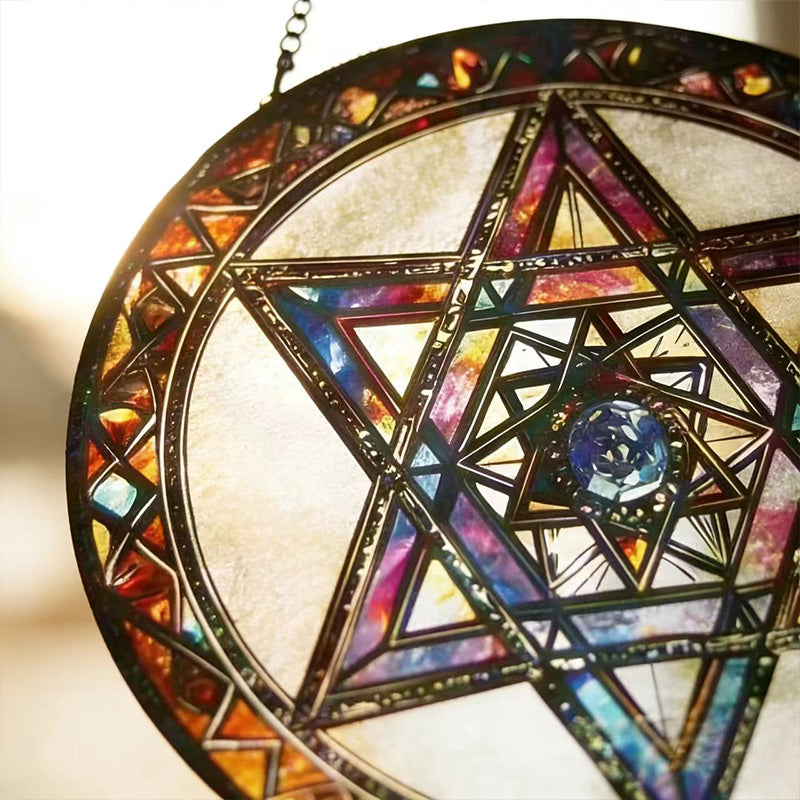 Star of David Suncatcher - Colorful Stained Glass Hanging for Home & Garden