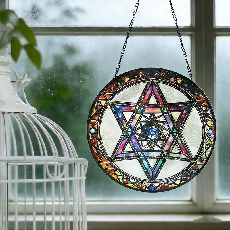 Star of David Suncatcher - Colorful Stained Glass Hanging for Home & Garden