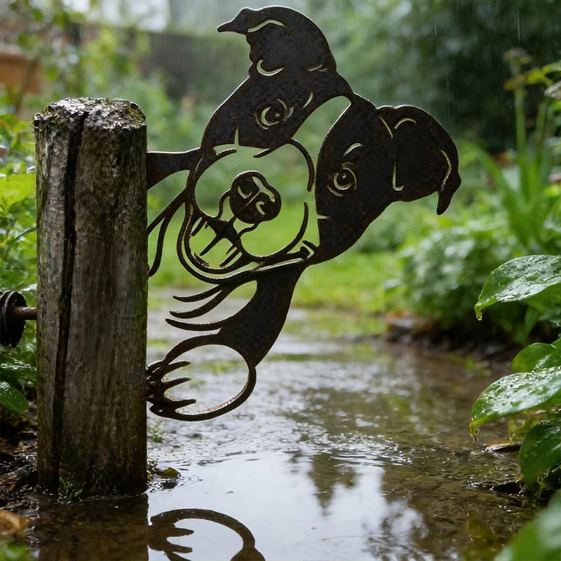 Peeking Dog Metal Garden Stake - Wrought Iron Yard Art, Outdoor Fence Ornament
