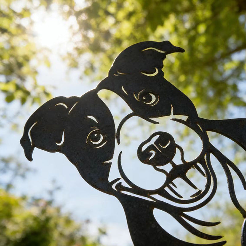 Peeking Dog Metal Garden Stake - Wrought Iron Yard Art, Outdoor Fence Ornament