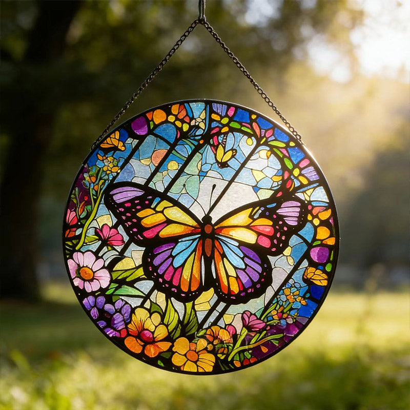 Butterfly Suncatcher - Stained Glass Hanging Ornament for Window & Garden