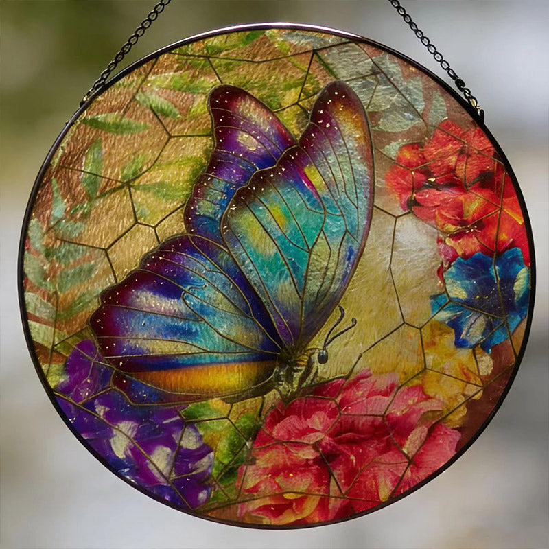 Butterfly Suncatcher - Stained Glass Hanging Ornament for Window & Garden