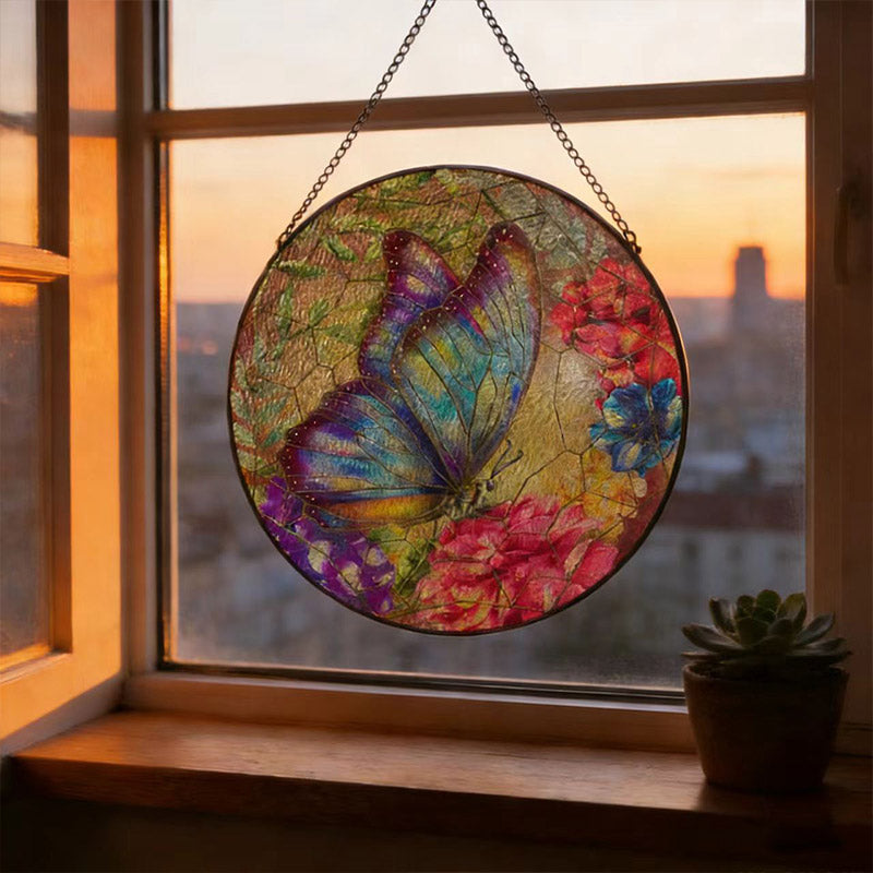 Butterfly Suncatcher - Stained Glass Hanging Ornament for Window & Garden