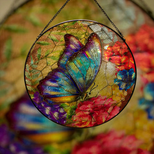 Butterfly Suncatcher - Stained Glass Hanging Ornament for Window & Garden