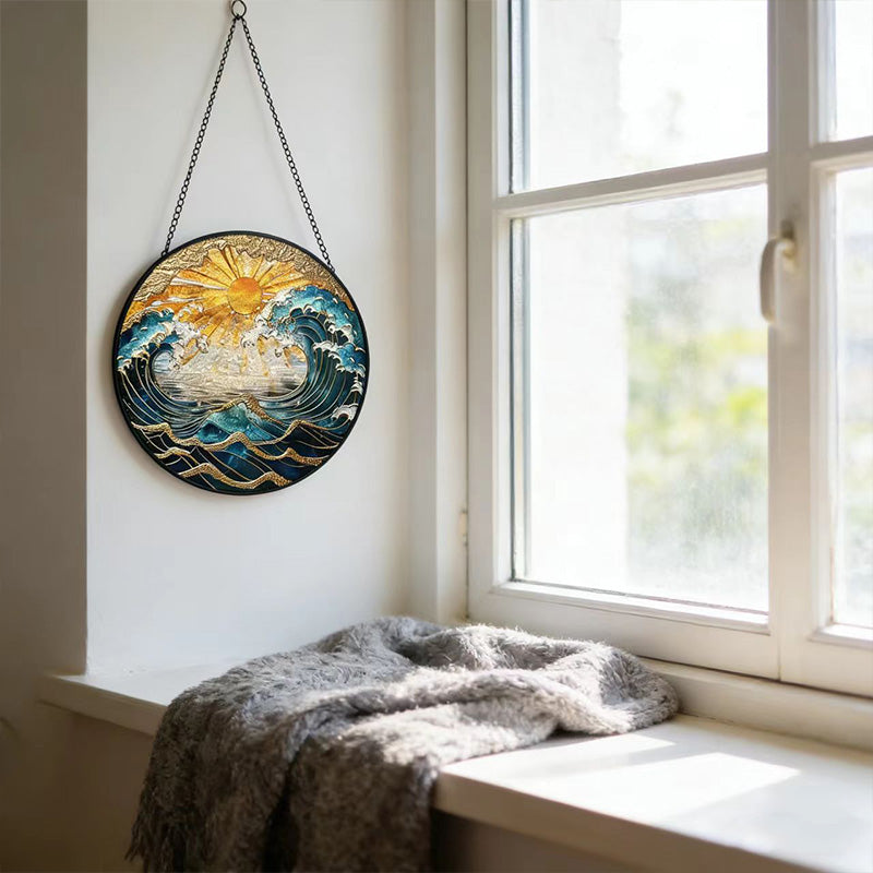 Ocean Sunset Suncatcher - Stained Glass Hanging Decor for Home & Garden