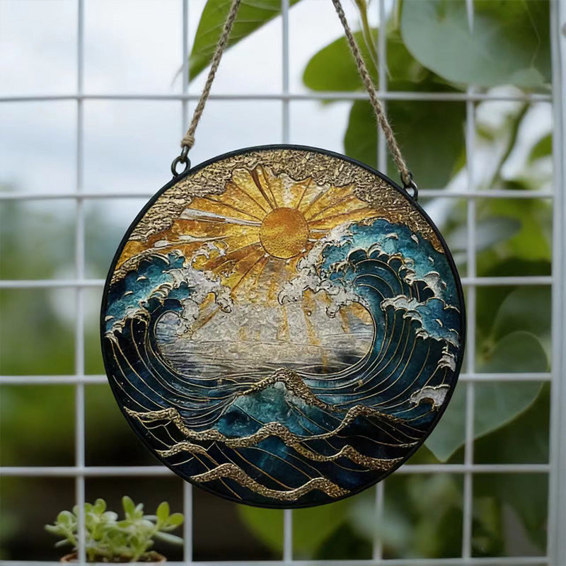 Ocean Sunset Suncatcher - Stained Glass Hanging Decor for Home & Garden