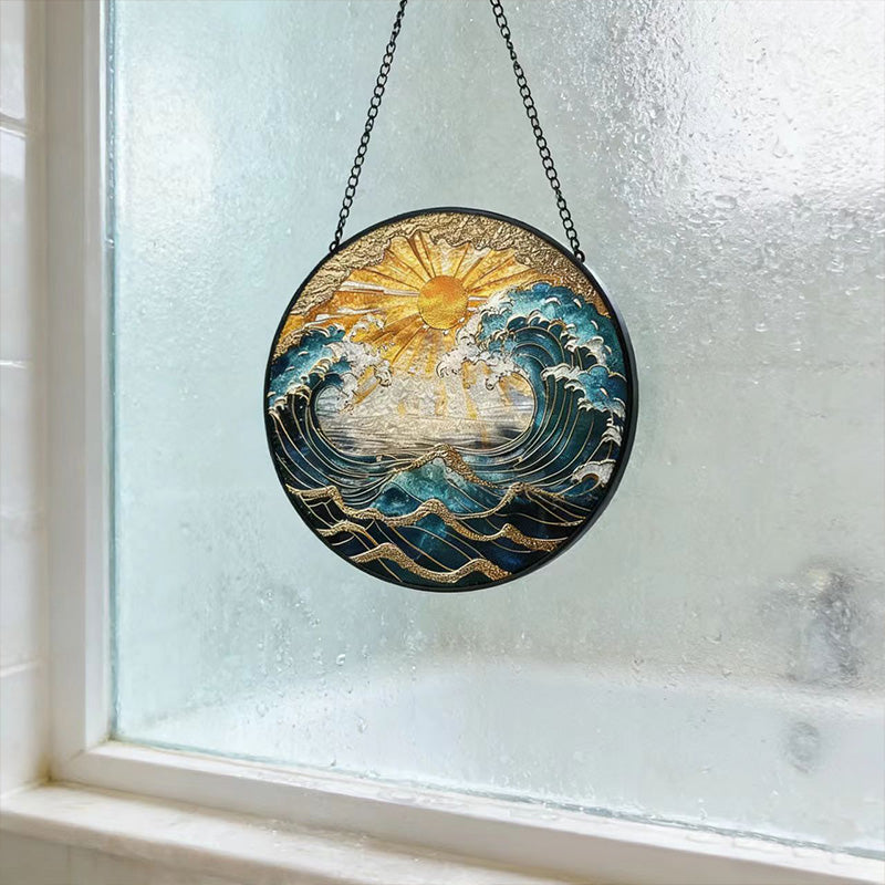Ocean Sunset Suncatcher - Stained Glass Hanging Decor for Home & Garden