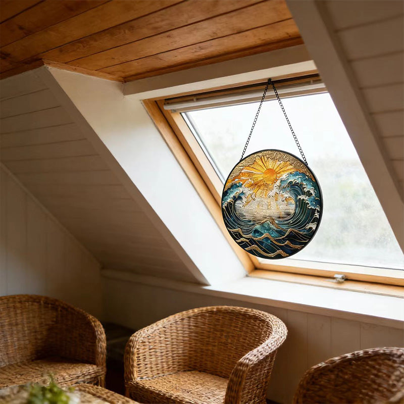 Ocean Sunset Suncatcher - Stained Glass Hanging Decor for Home & Garden