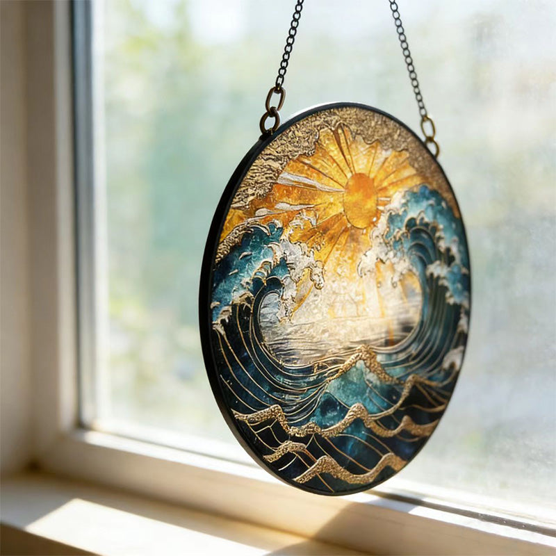 Ocean Sunset Suncatcher - Stained Glass Hanging Decor for Home & Garden