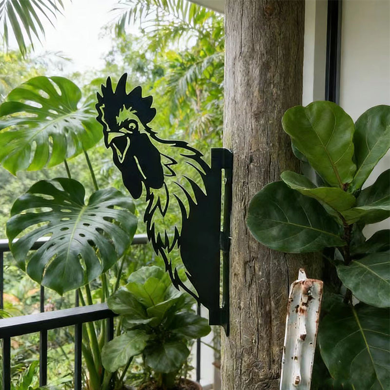 Peeking chicken Metal Garden Stake - Wrought Iron Yard Art, Outdoor Fence Ornament