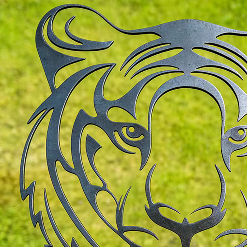 Peeking Tiger Metal Garden Stake - Wrought Iron Yard Art, Outdoor Fence Ornament