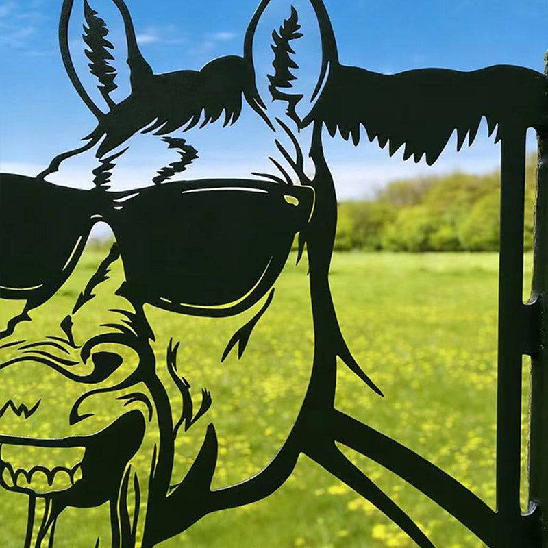 Peeking Sunglasses horse Metal Garden Stake - Wrought Iron Yard Art, Outdoor Fence Ornament