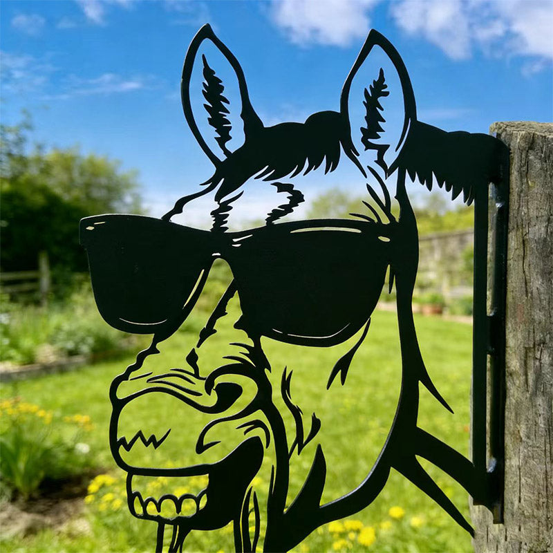 Peeking Sunglasses horse Metal Garden Stake - Wrought Iron Yard Art, Outdoor Fence Ornament