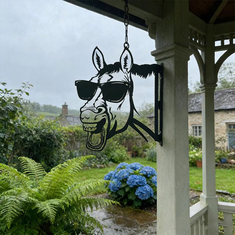 Peeking Sunglasses horse Metal Garden Stake - Wrought Iron Yard Art, Outdoor Fence Ornament