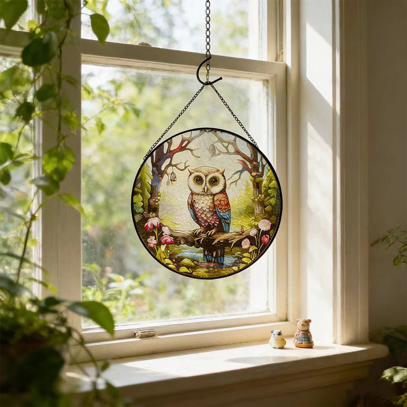 Owl Suncatcher - Stained Glass Hanging Ornament for Home & Balcony