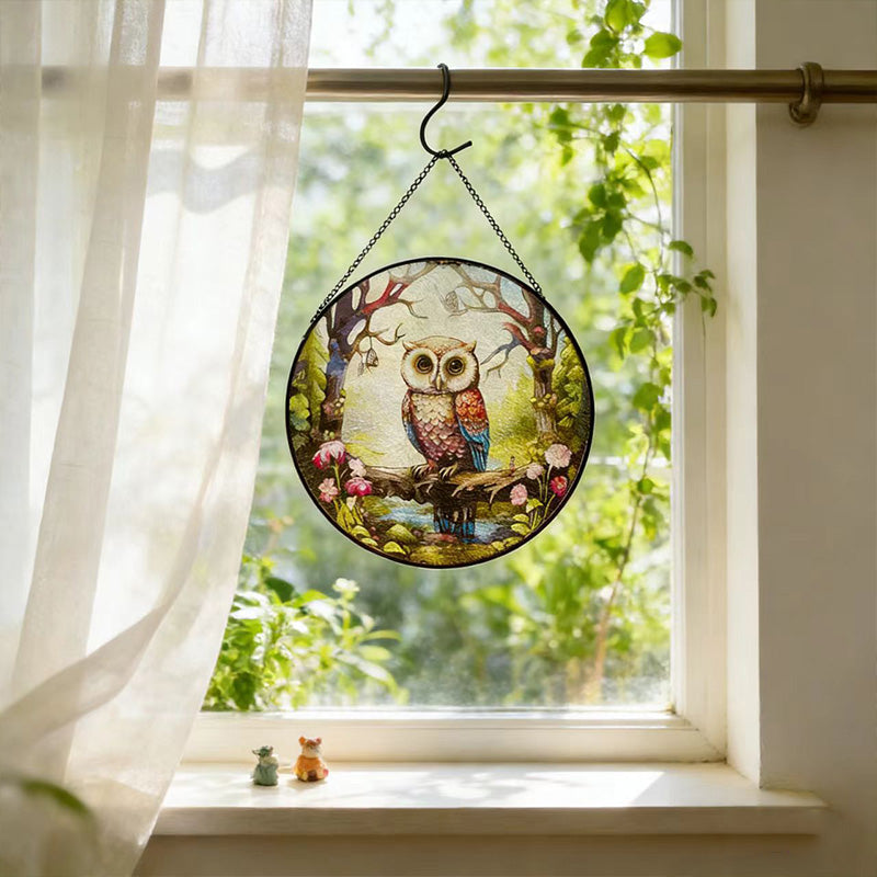 Owl Suncatcher - Stained Glass Hanging Ornament for Home & Balcony