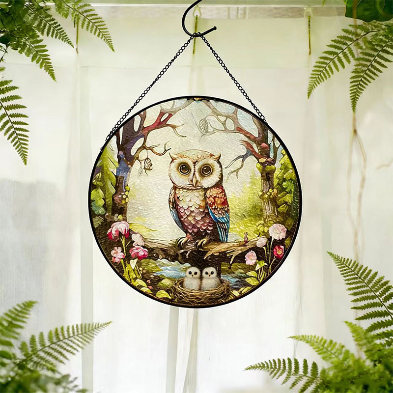 Owl Suncatcher - Stained Glass Hanging Ornament for Home & Balcony