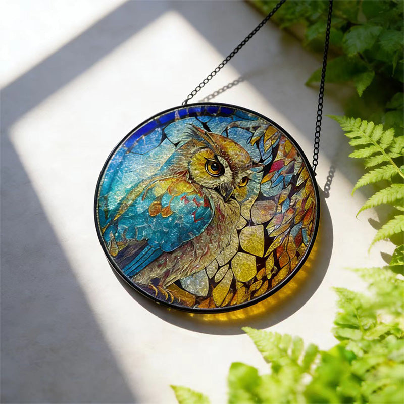 Owl Suncatcher - Stained Glass Hanging Ornament for Home & Balcony