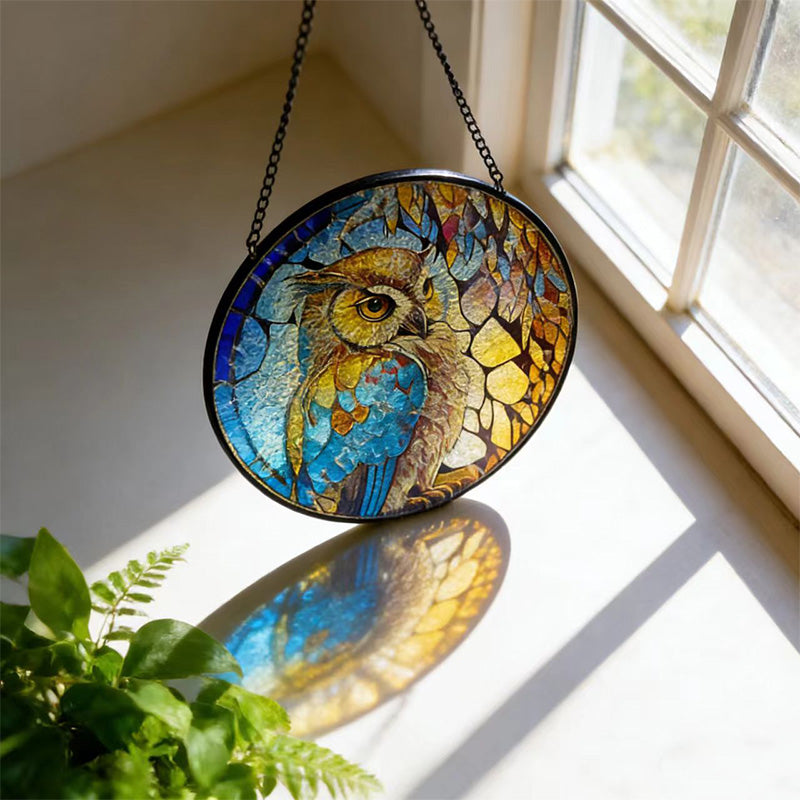 Owl Suncatcher - Stained Glass Hanging Ornament for Home & Balcony