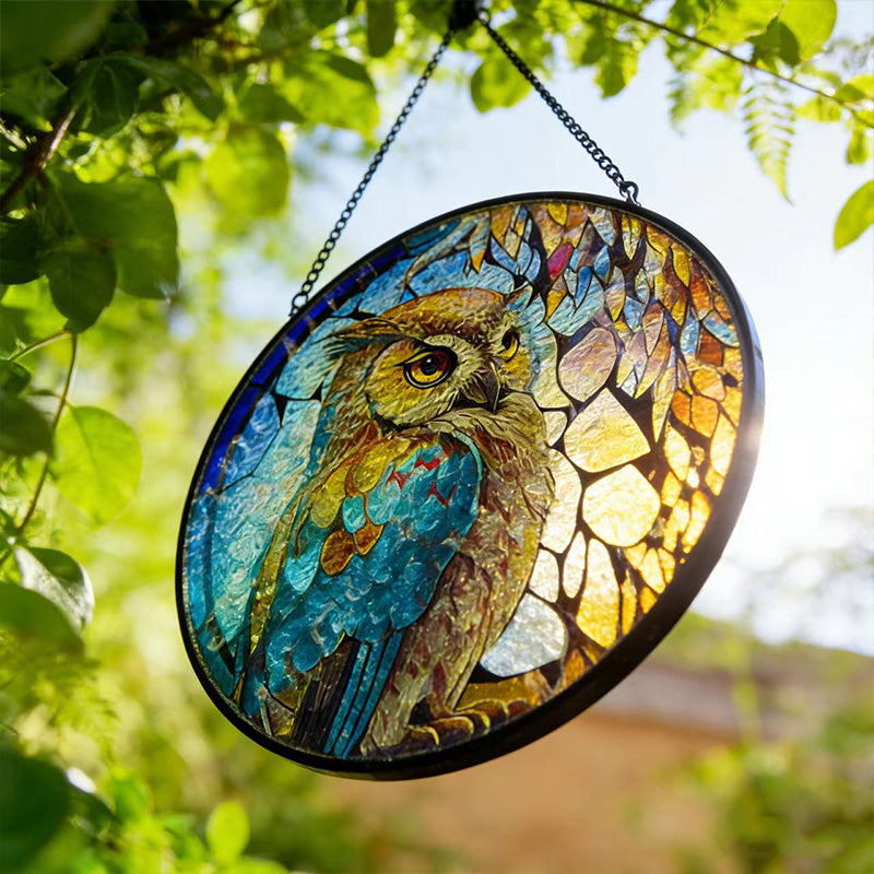 Owl Suncatcher - Stained Glass Hanging Ornament for Home & Balcony