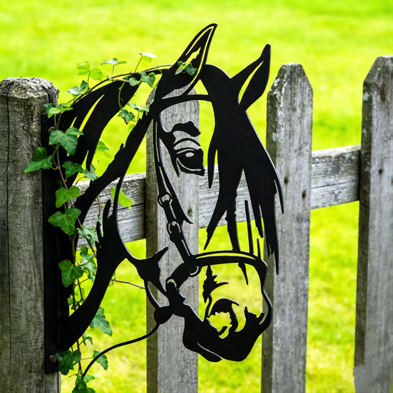 Peeking Horse Metal Garden Stake - Wrought Iron Yard Art, Outdoor Fence Ornament