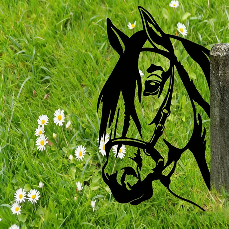 Peeking Horse Metal Garden Stake - Wrought Iron Yard Art, Outdoor Fence Ornament