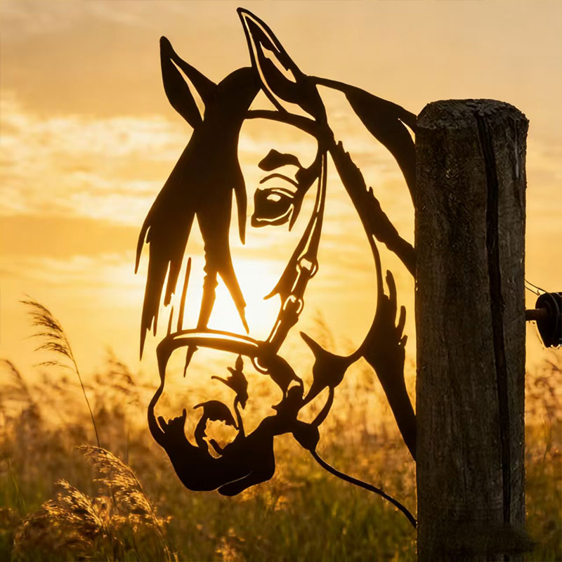 Peeking Horse Metal Garden Stake - Wrought Iron Yard Art, Outdoor Fence Ornament