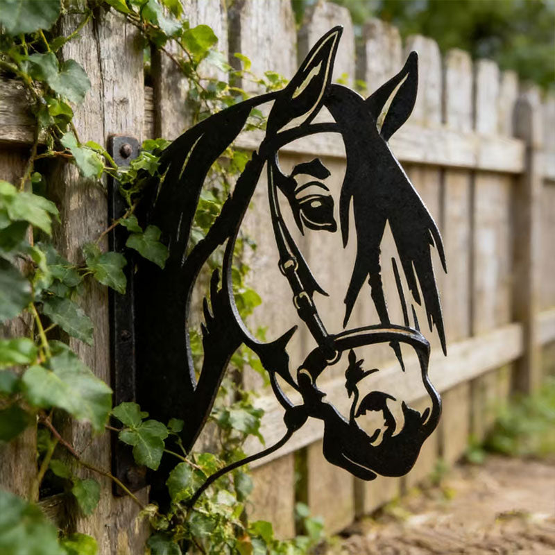 Peeking Horse Metal Garden Stake - Wrought Iron Yard Art, Outdoor Fence Ornament