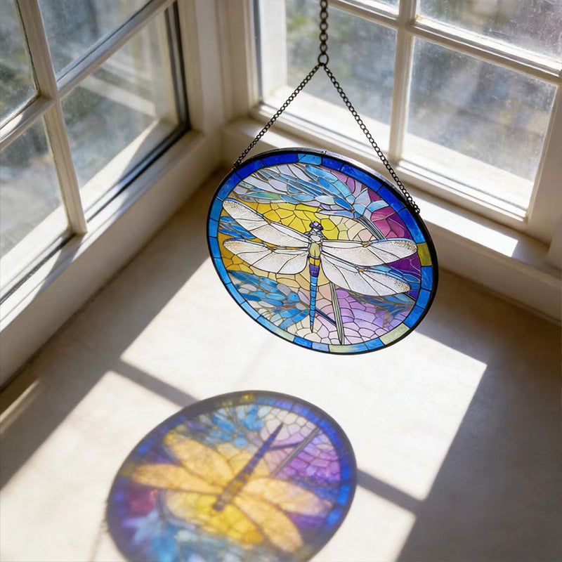 Stained Glass Dragonfly Hanging Ornament - Home & Balcony Decor