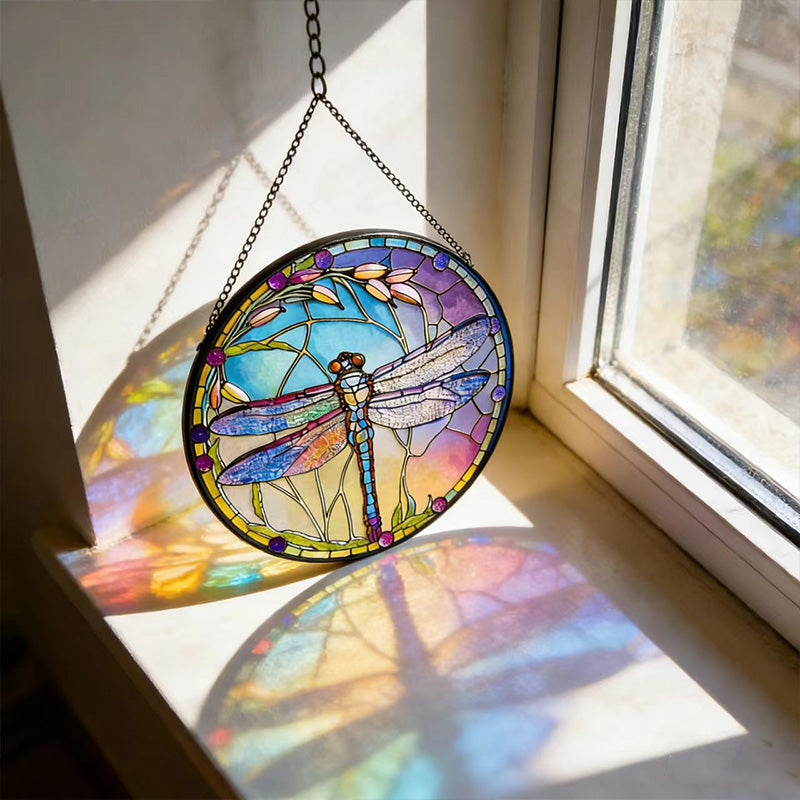 Stained Glass Dragonfly Hanging Ornament - Home & Balcony Decor