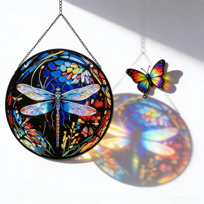 Stained Glass Dragonfly Hanging Ornament - Home & Balcony Decor