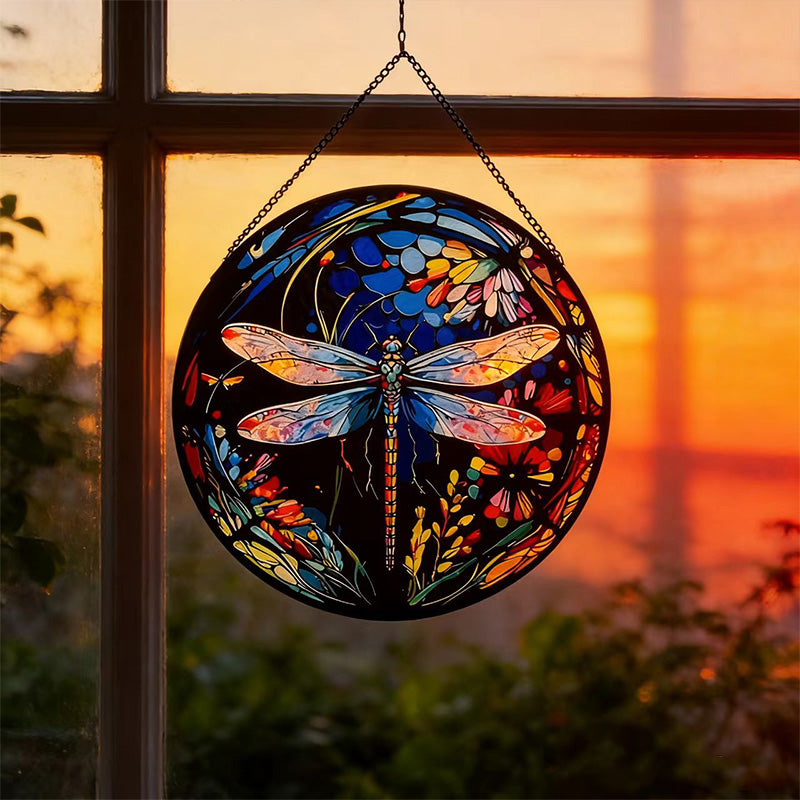 Stained Glass Dragonfly Hanging Ornament - Home & Balcony Decor