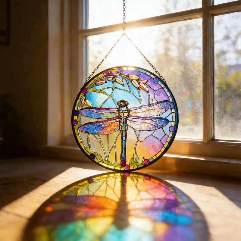 Stained Glass Dragonfly Hanging Ornament - Home & Balcony Decor