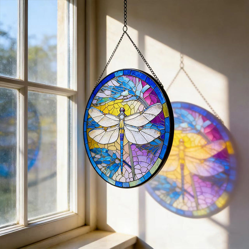 Stained Glass Dragonfly Hanging Ornament - Home & Balcony Decor