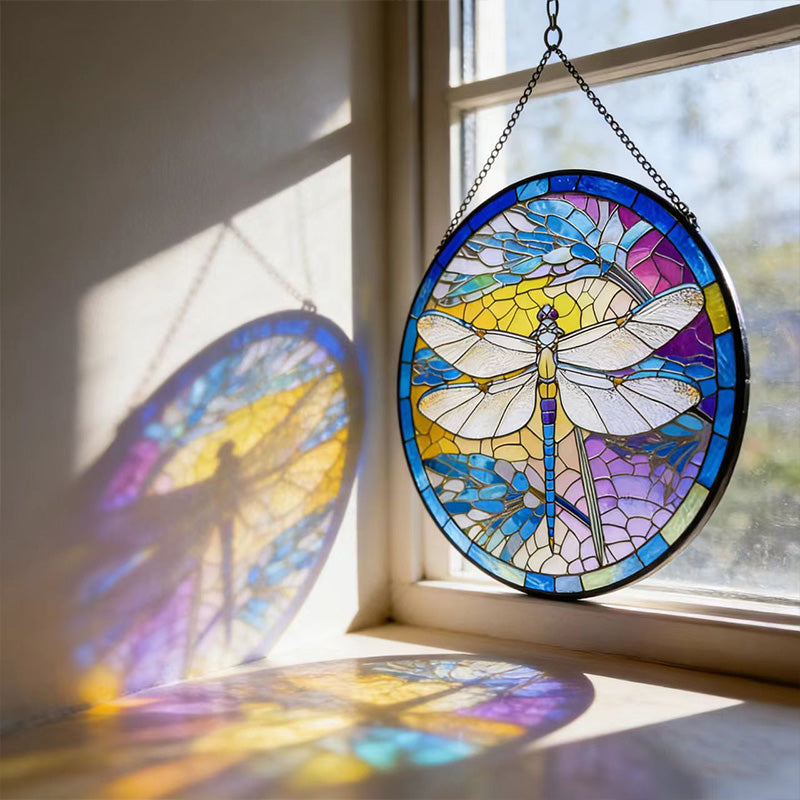 Stained Glass Dragonfly Hanging Ornament - Home & Balcony Decor