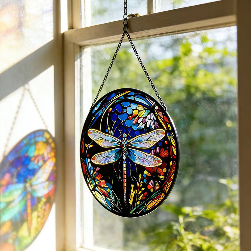 Stained Glass Dragonfly Hanging Ornament - Home & Balcony Decor