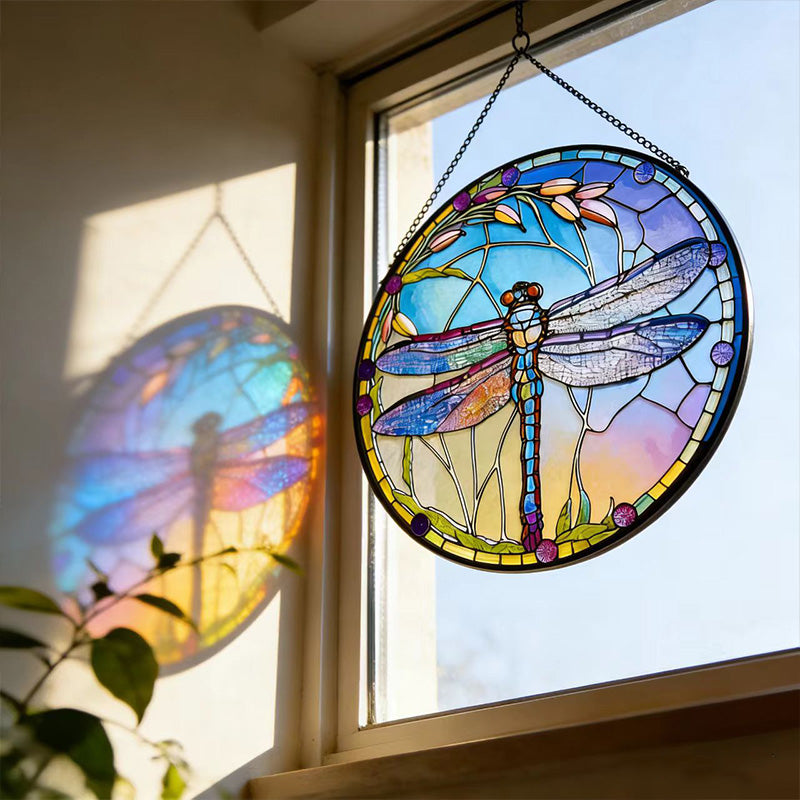 Stained Glass Dragonfly Hanging Ornament - Home & Balcony Decor