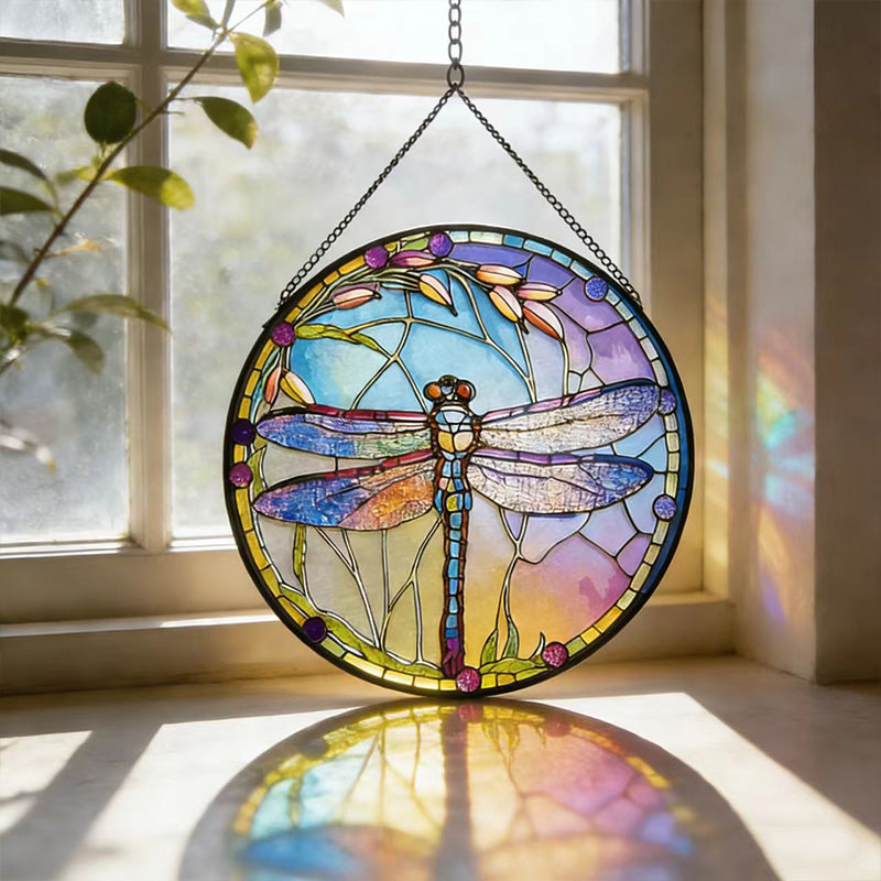 Stained Glass Dragonfly Hanging Ornament - Home & Balcony Decor