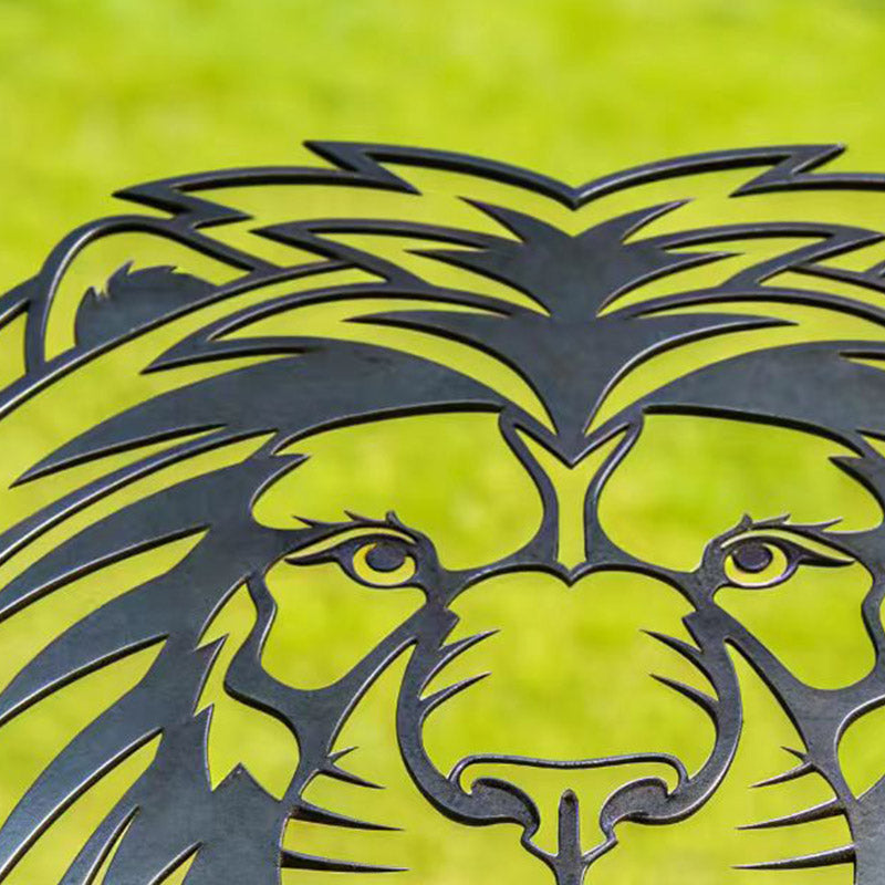 Peeking Lion Metal Garden Stake - Wrought Iron Yard Art, Outdoor Fence Ornament