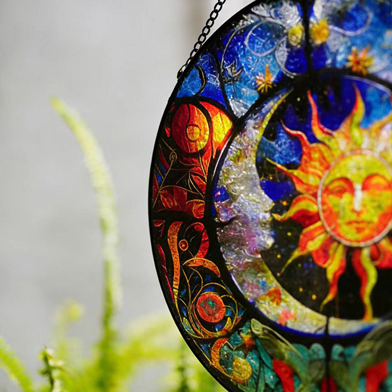 Sun & Moon Stained Glass Hanging Ornament - For Home & Balcony Decor