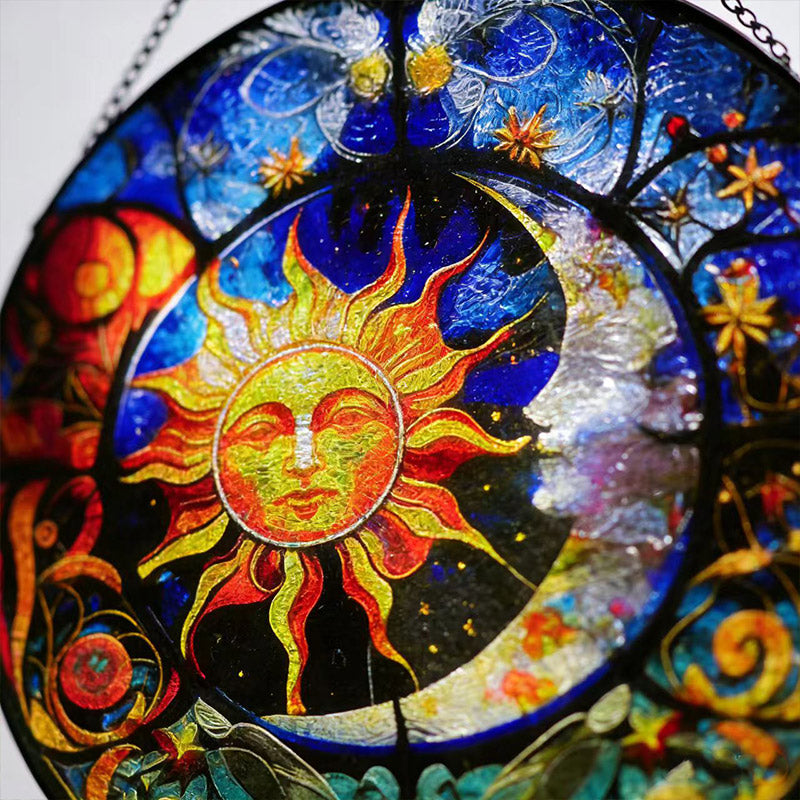 Sun & Moon Stained Glass Hanging Ornament - For Home & Balcony Decor