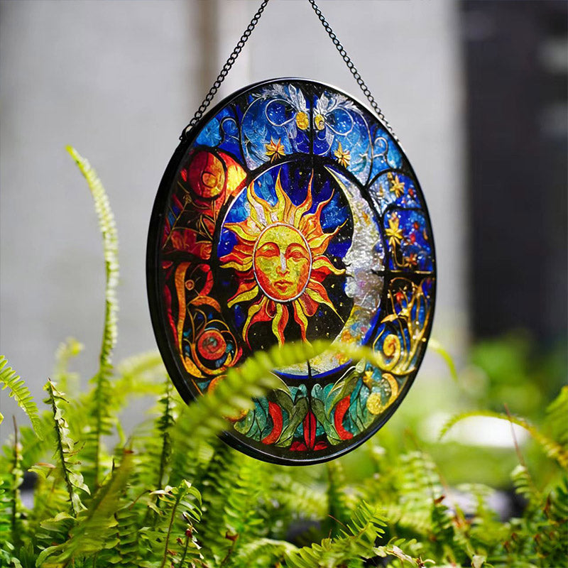 Sun & Moon Stained Glass Hanging Ornament - For Home & Balcony Decor