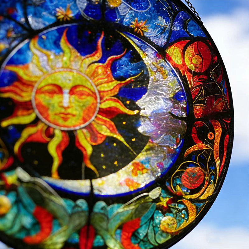 Sun & Moon Stained Glass Hanging Ornament - For Home & Balcony Decor