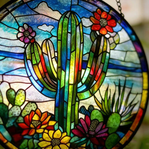 Cactus Suncatcher - Colorful Stained Glass Hanging for Home & Garden