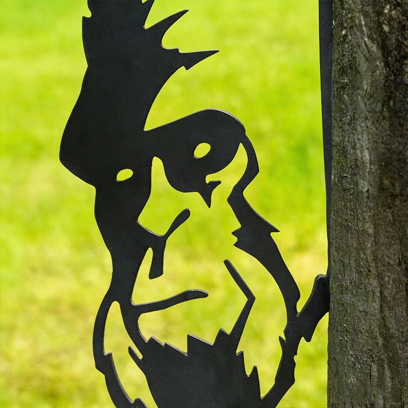 Peeking Orangutan Metal Garden Stake - Wrought Iron Yard Art, Outdoor Fence Ornament
