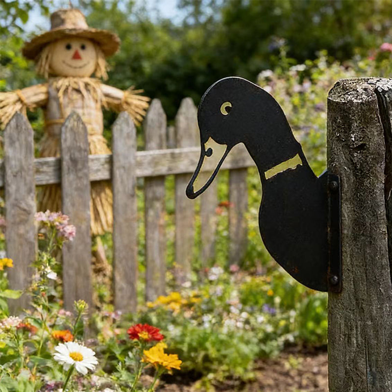 Peeking Duck Metal Garden Stake - Wrought Iron Yard Art, Outdoor Fence Ornament